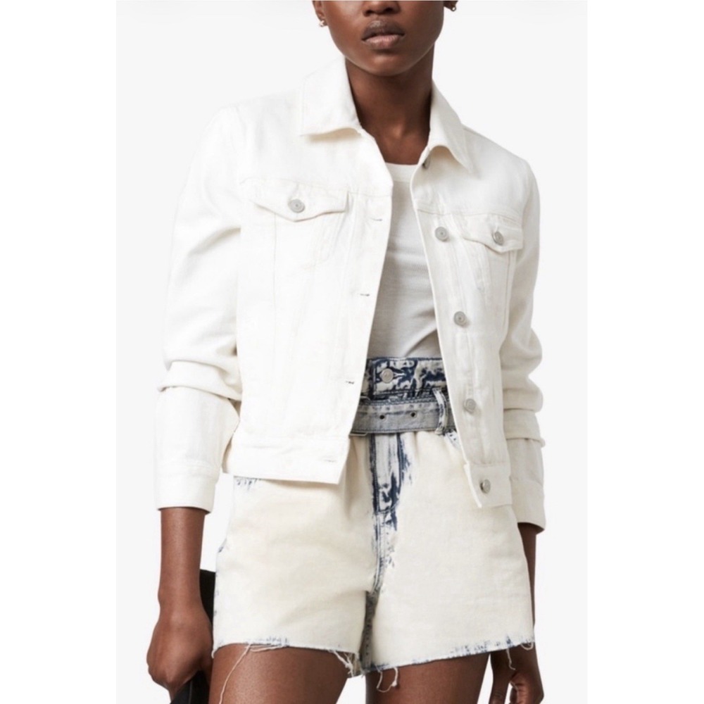 AllSaints Hay Denim Women's Jacket Ivory Ecru SZ 6 Cotton Classic Streetwear